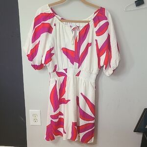 Nine West Cream Coral And Pink Dress Size Small